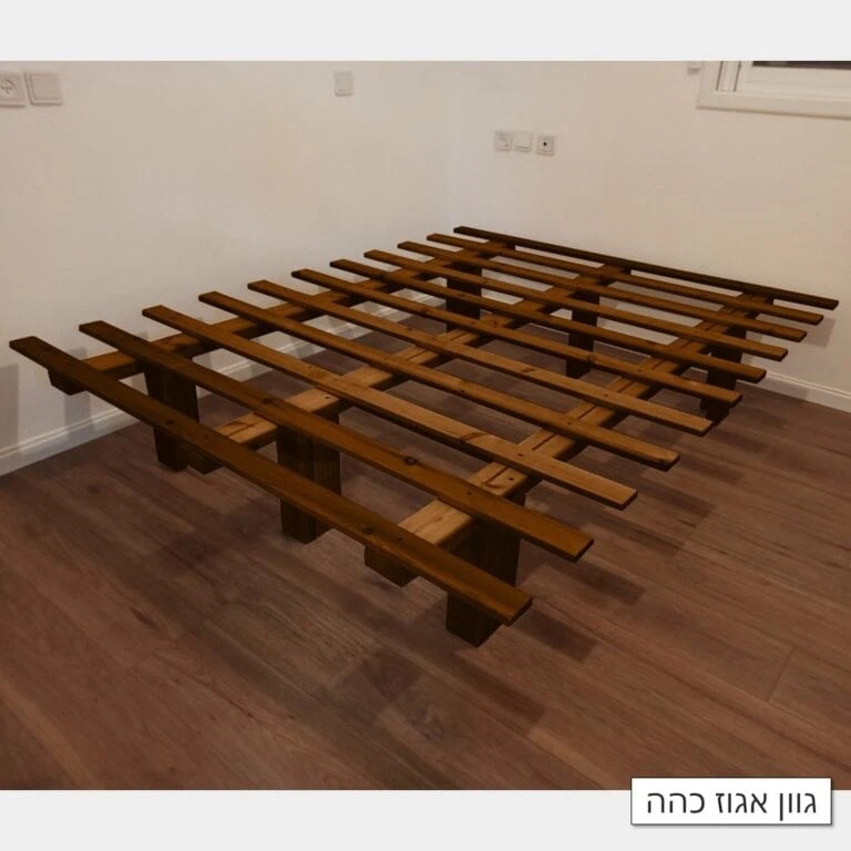 בסיס מיטה מעץ להרכבה עצמית דגם "שרון" בגוון אגוז כהה