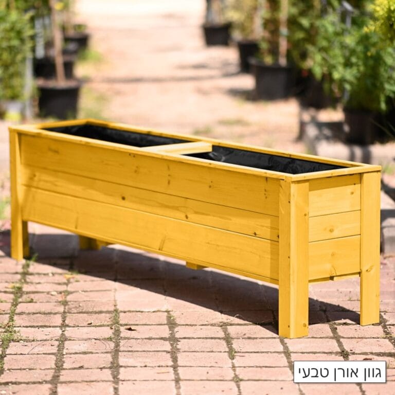 אדנית עץ גדולה דגם "דניס" בגוון אורן טבעי צהוב עם דיפון ניילון