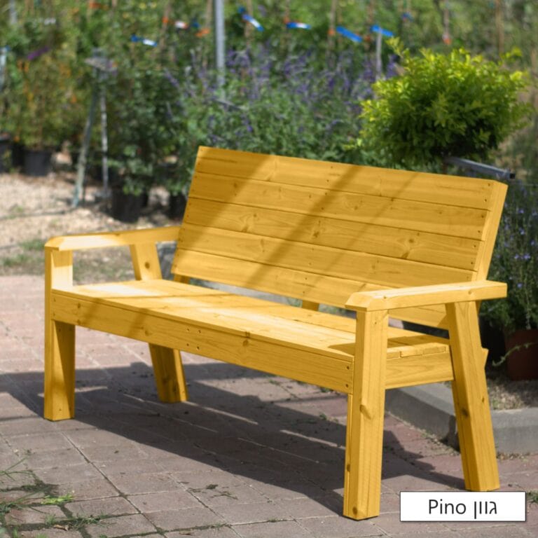 ספסל עץ עם משענת דגם אלירן בגוון אורן טבעי Pino צהוב