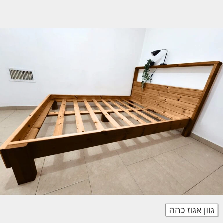 בסיס מיטה עם מסגרת וראש מיטה דגם "ירדן" בגוון אגוז חום כהה